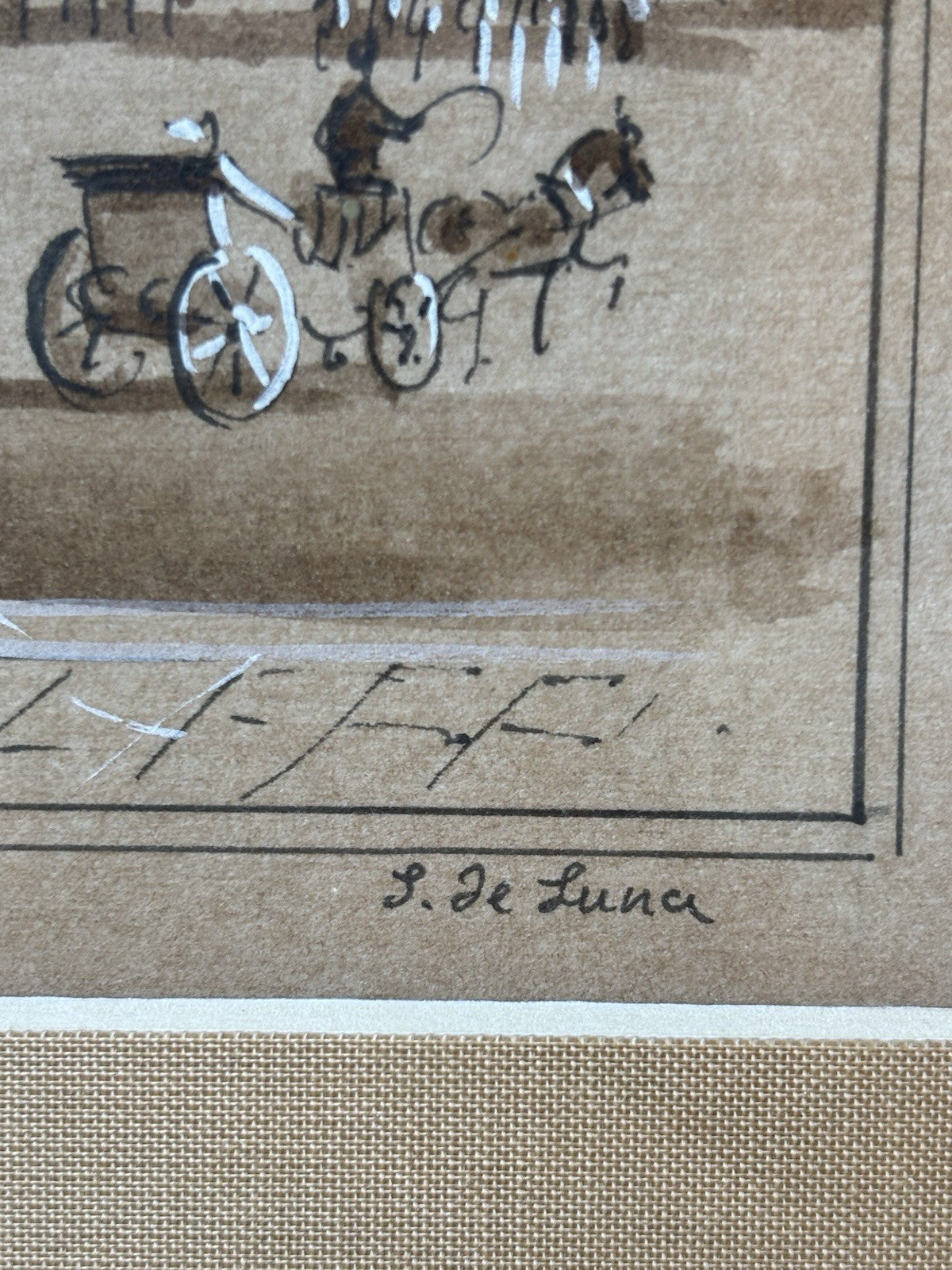 Quadro antico -Napoli, Piazza Plebiscito- realizzato a tecnica mista su carta