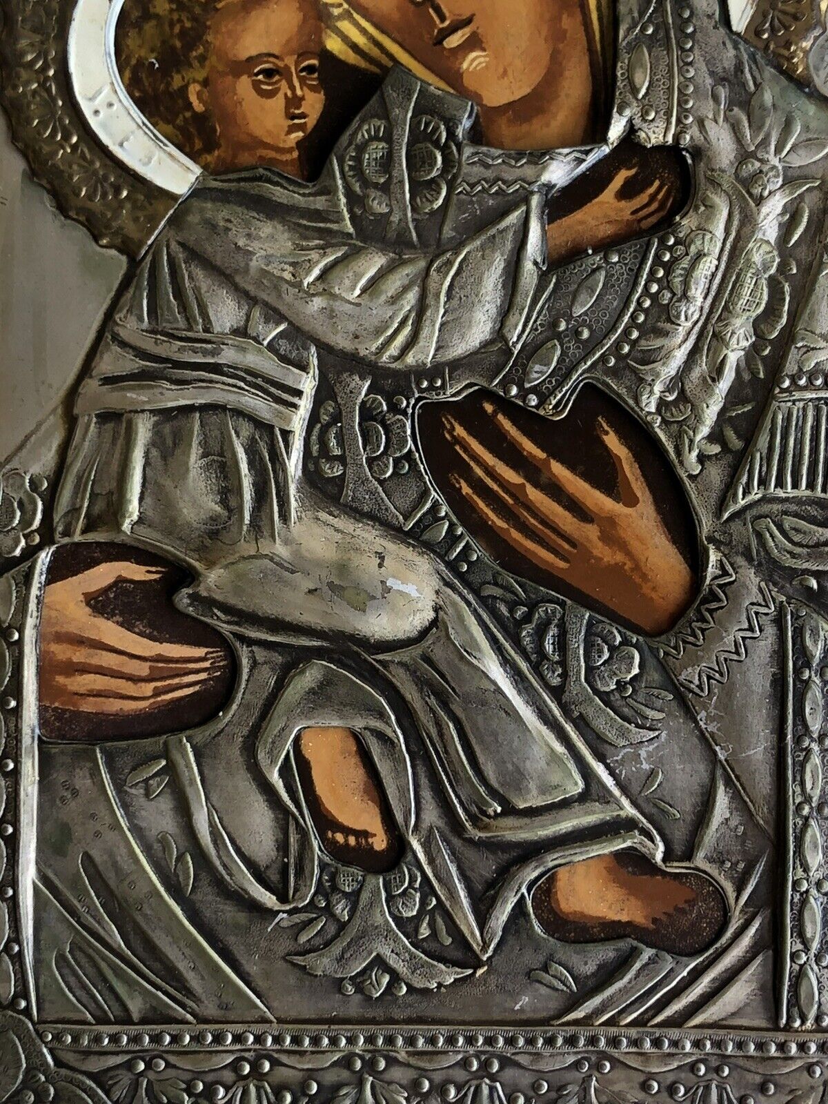 Icona Religiosa Russa Dipinta Vintage, Madonna Di Vladimir