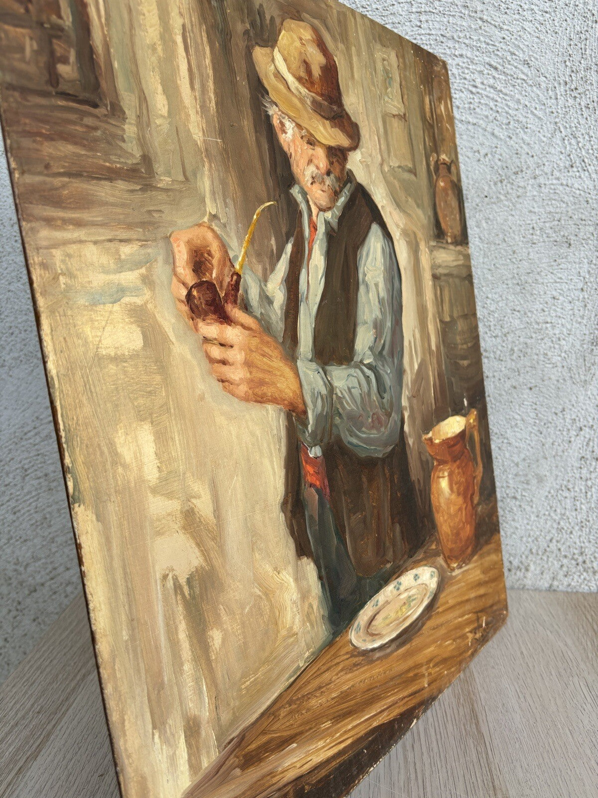 Quadro vintage -Anziano Con Pipa- dipinto a olio