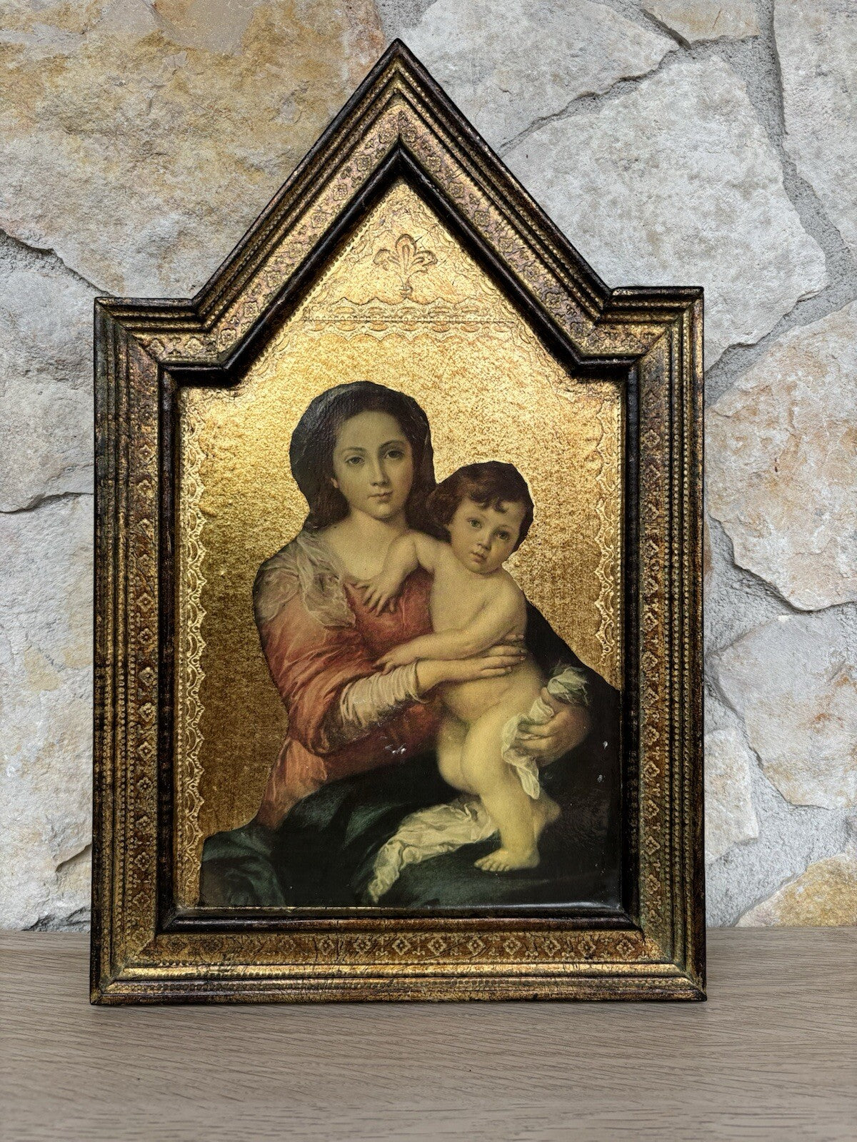 Icona Religiosa Vintage In Legno, Con Stampa