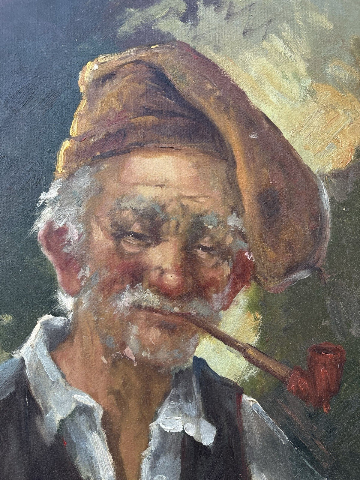 Quadro -Anziano Con Pipa- Angelo Sansone- dipinto a olio su tela