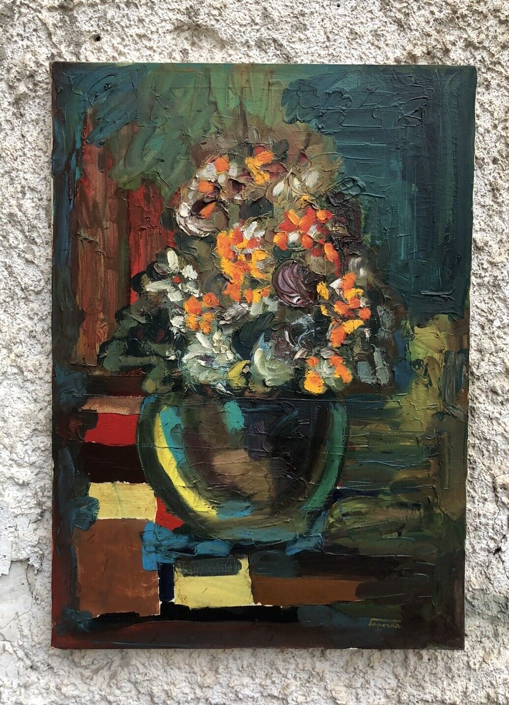 Quadro vintage -Vaso Con Fiori- dipinto a olio su tela