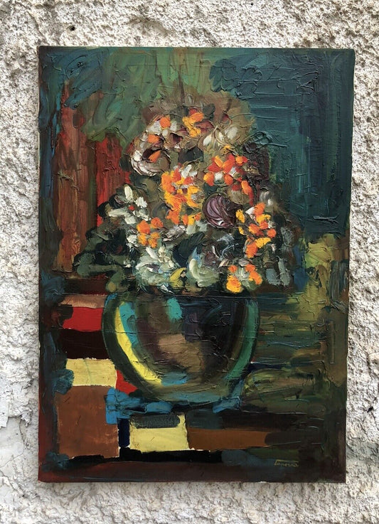 Quadro vintage -Vaso Con Fiori- dipinto a olio su tela