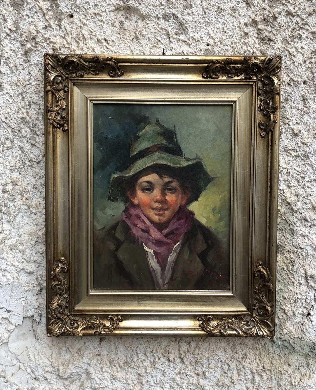 Quadro vintage -Fanciullo Con Cappello- dipinto a olio su tela