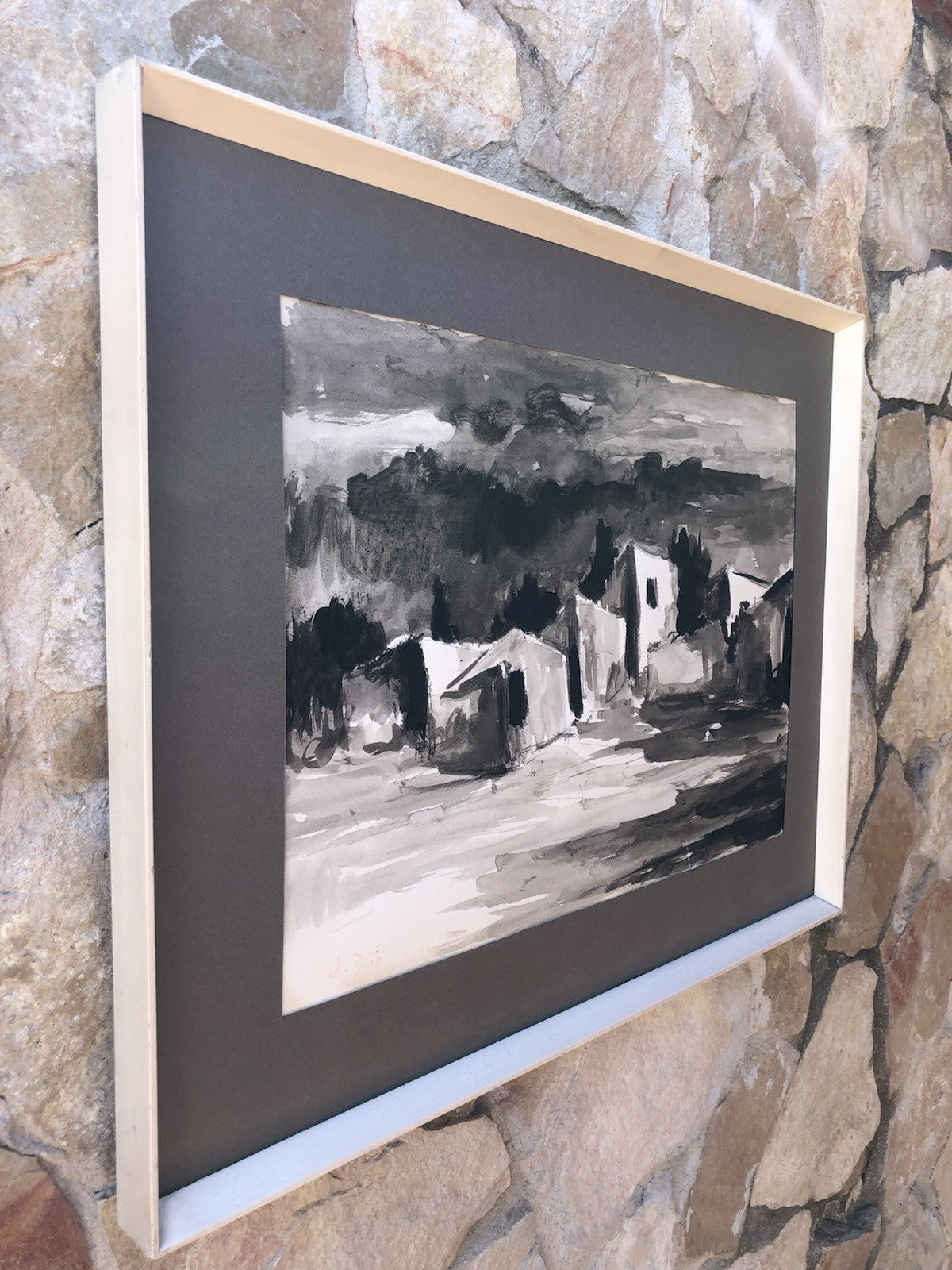 Quadro -Paesaggio- Antonio Bertè realizzato a china su carta
