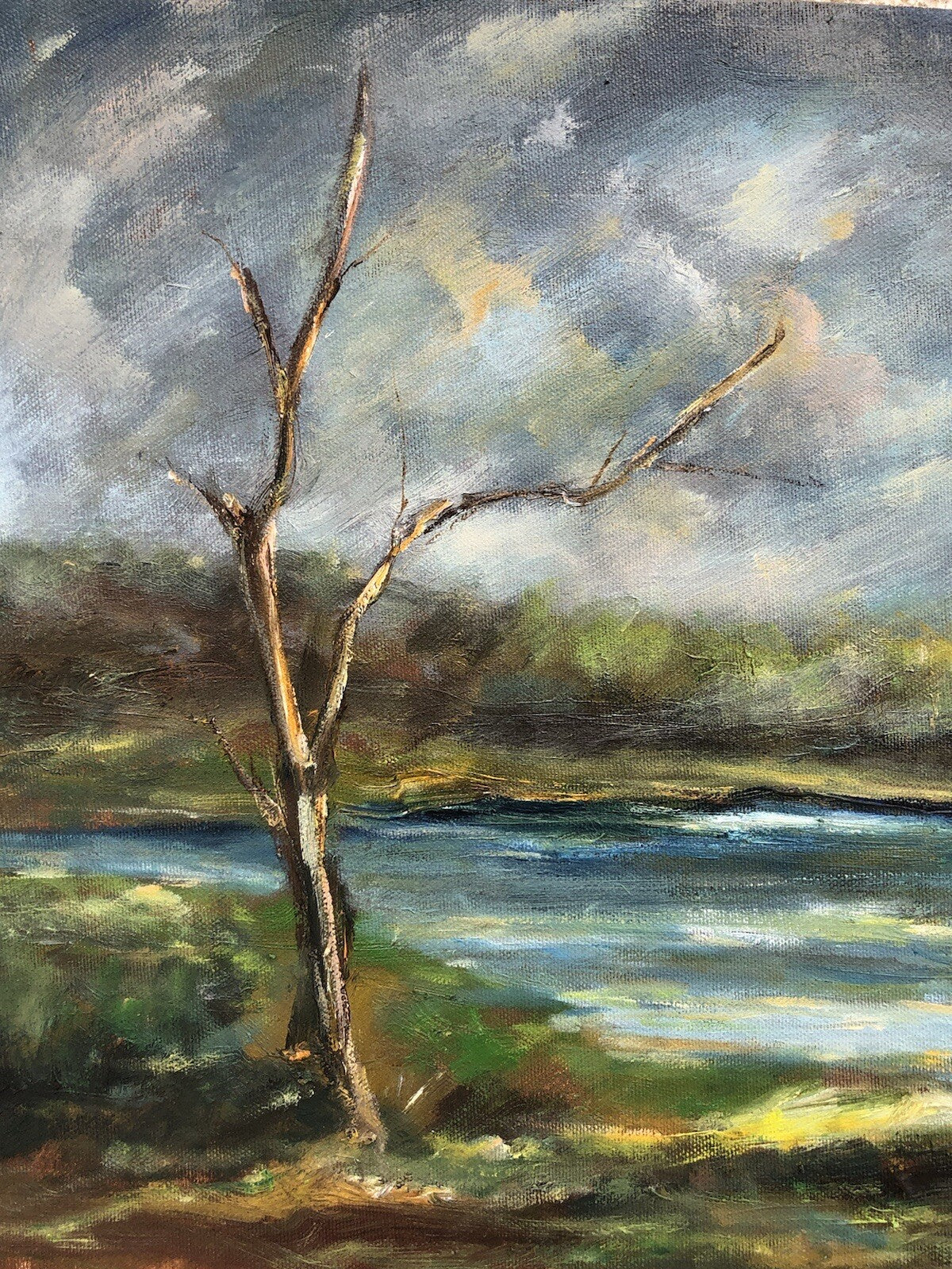 Quadro vintage -Paesaggio Con Lago- dipinto a olio su tela