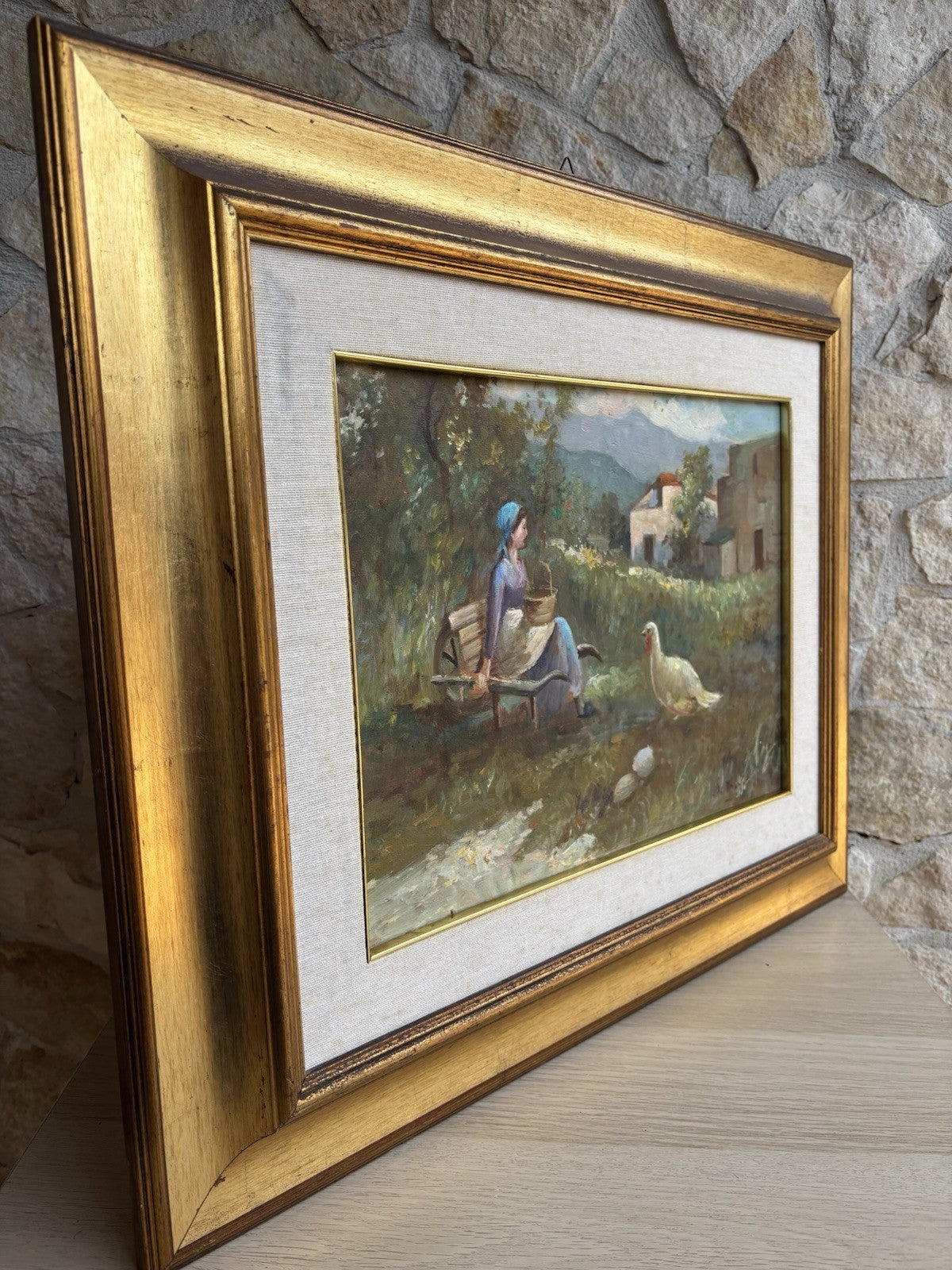Quadro -Paesaggio Con Contadinella- dipinto a olio