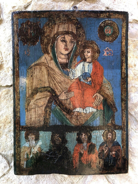 Icona Religiosa Antica Dipinta Su Legno
