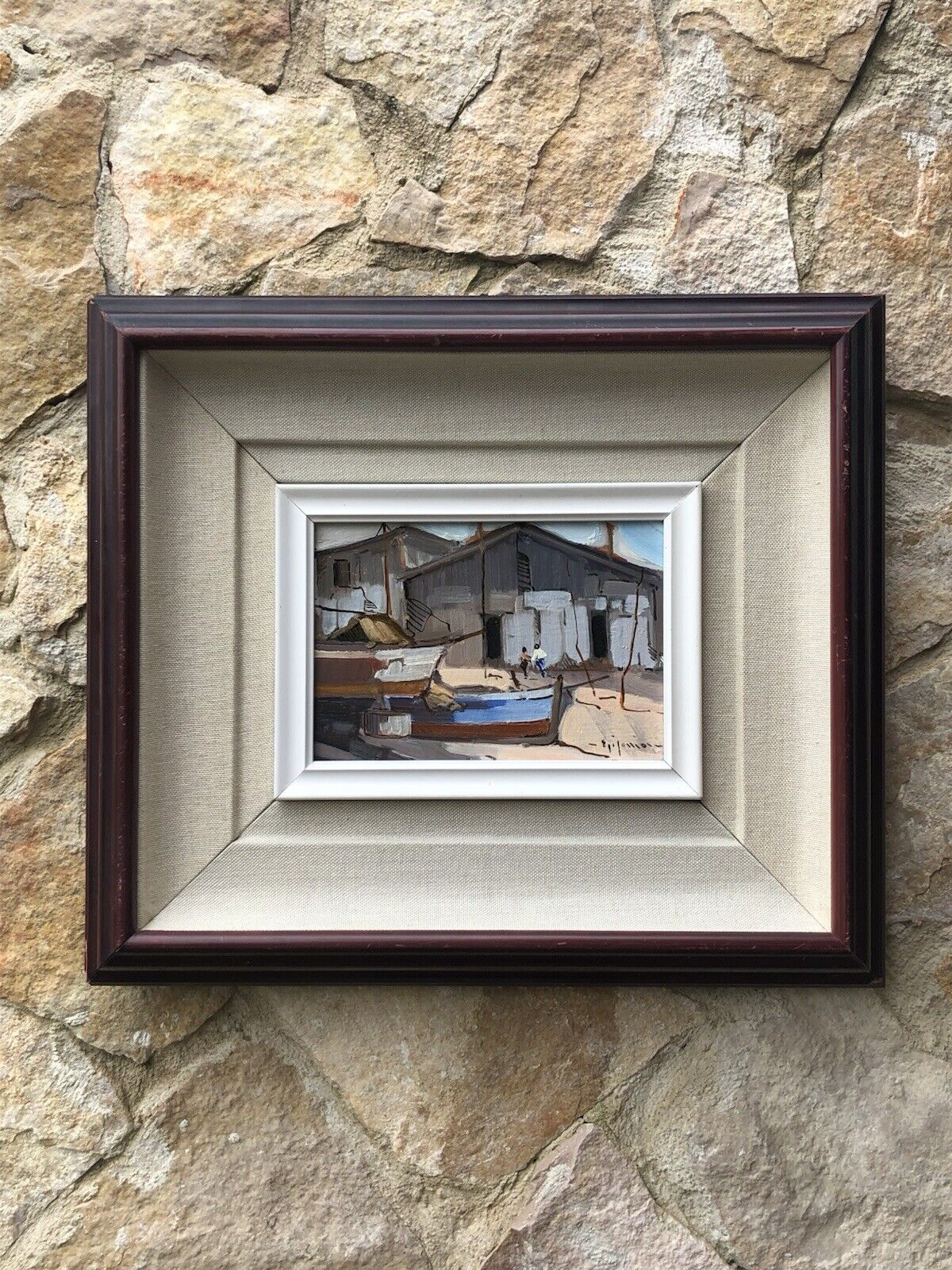 Quadro -Barche A Riposo- dipinto a olio su tavoletta