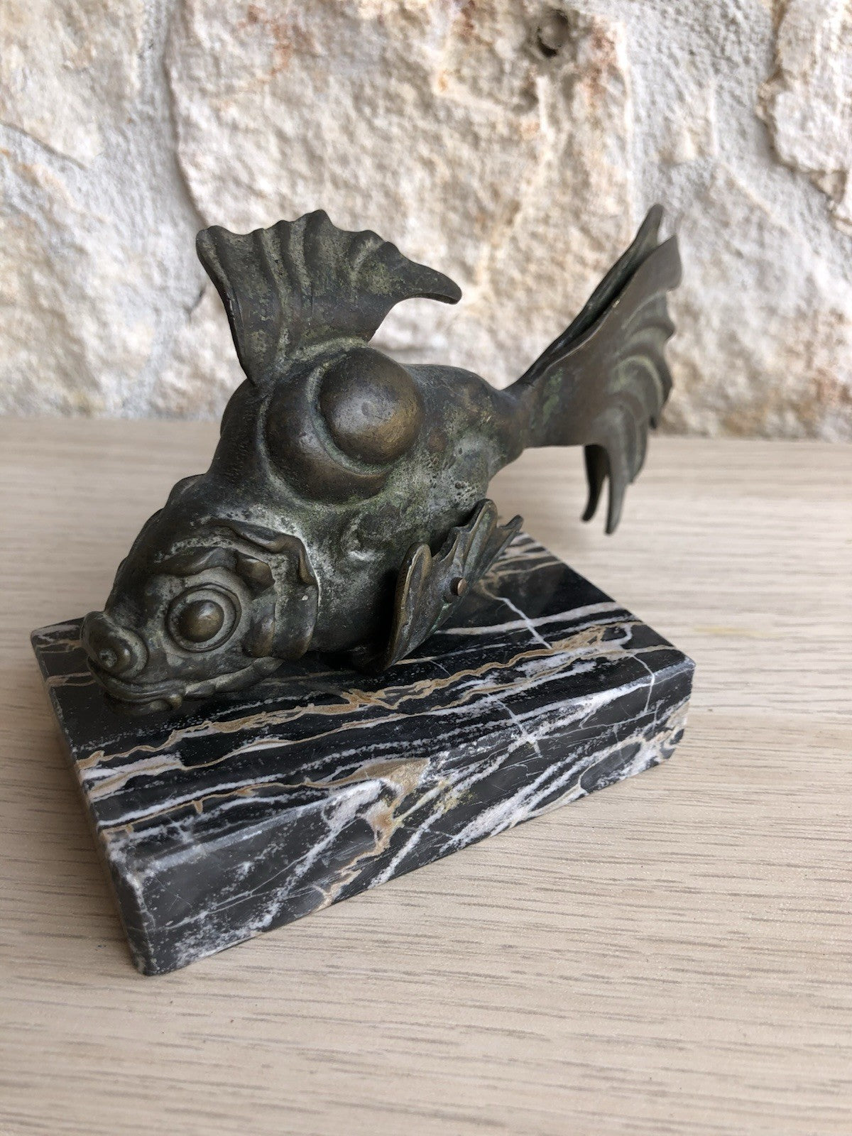 Scultura Vintage In Bronzo -Pesce-