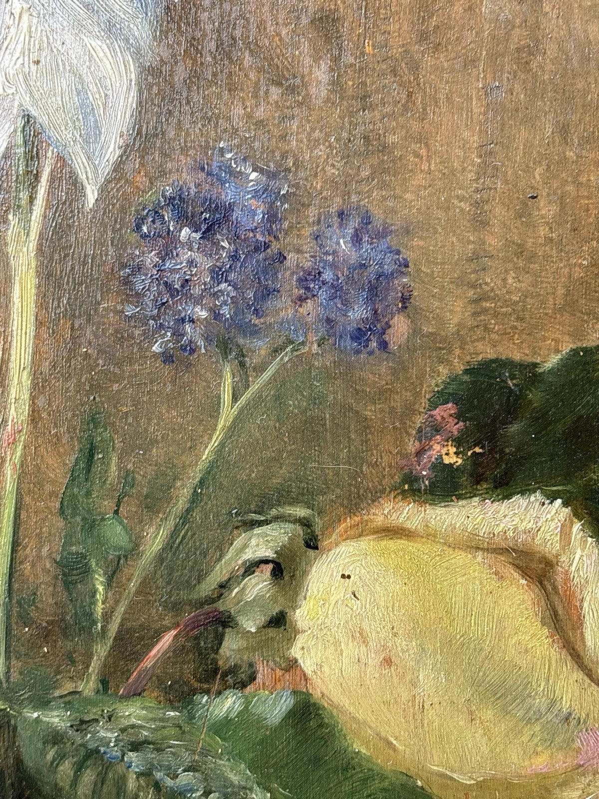 Quadro antico -Fiori- dipinto a olio su tavola