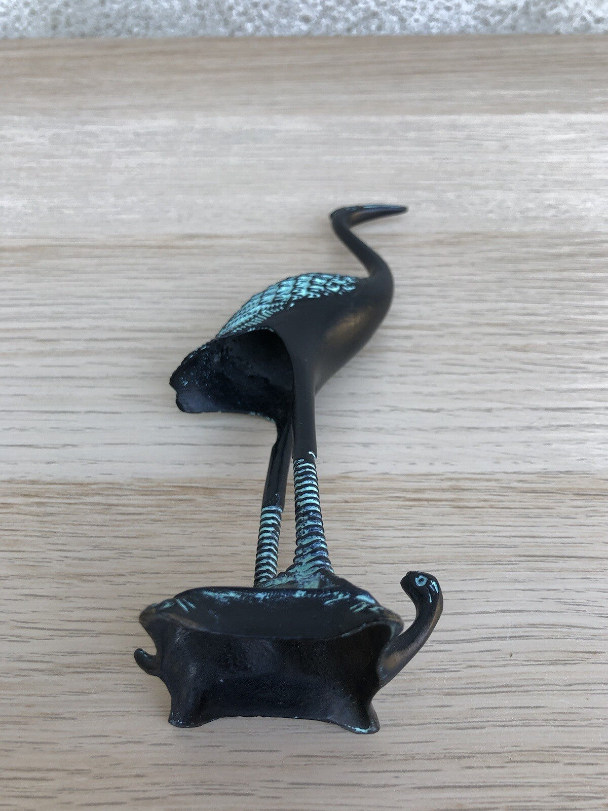 Scultura Vintage Airone Su Tartaruga In Bronzo Cinese