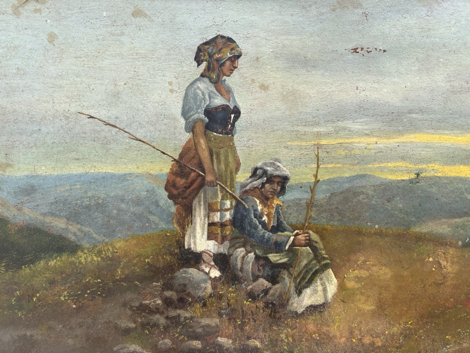 Quadro antico -Paesaggio Con Contadini- Stefano Bruzzi dipinto a olio