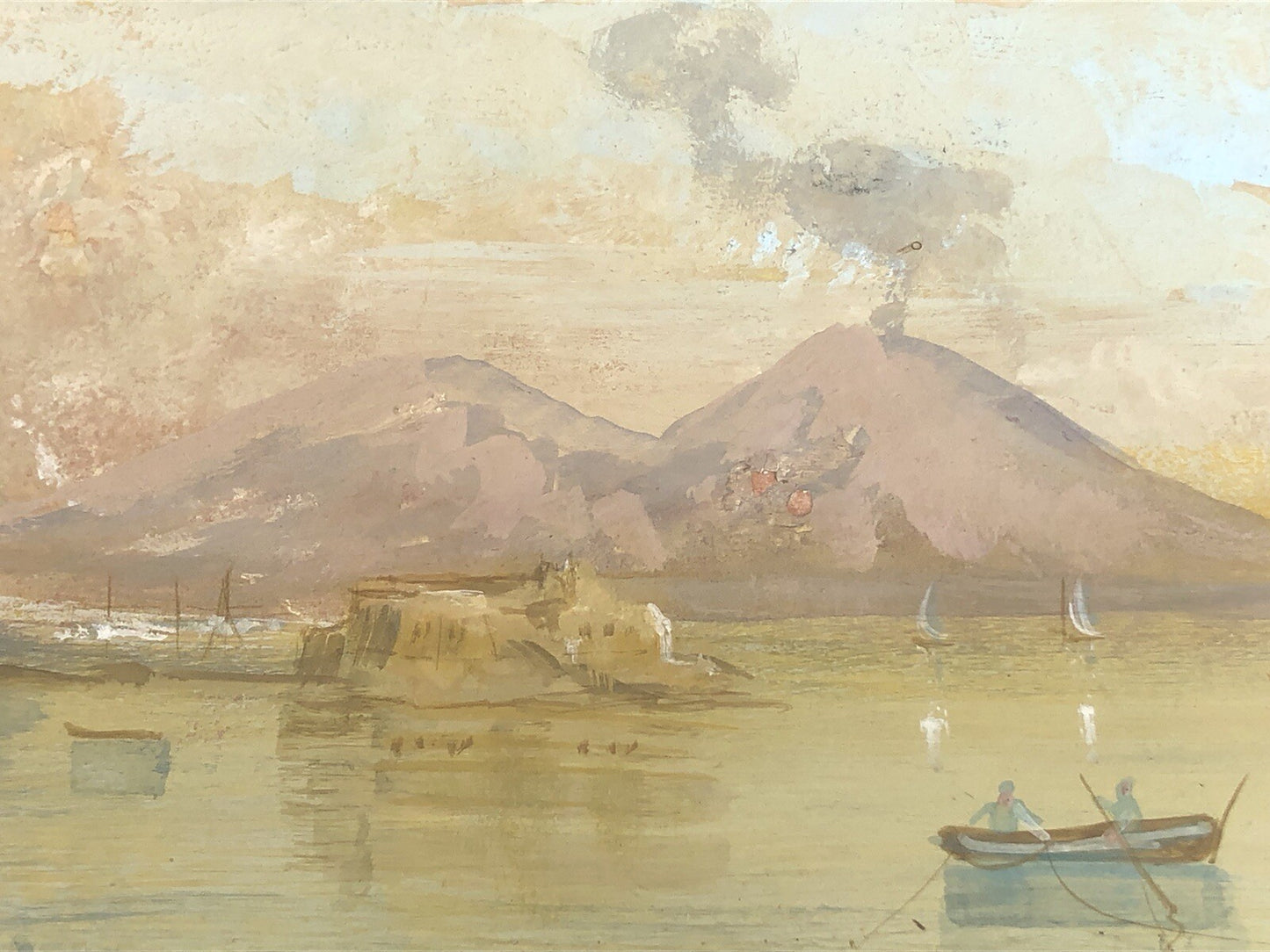 Antico quadro gouache dipinto su carta Napoli