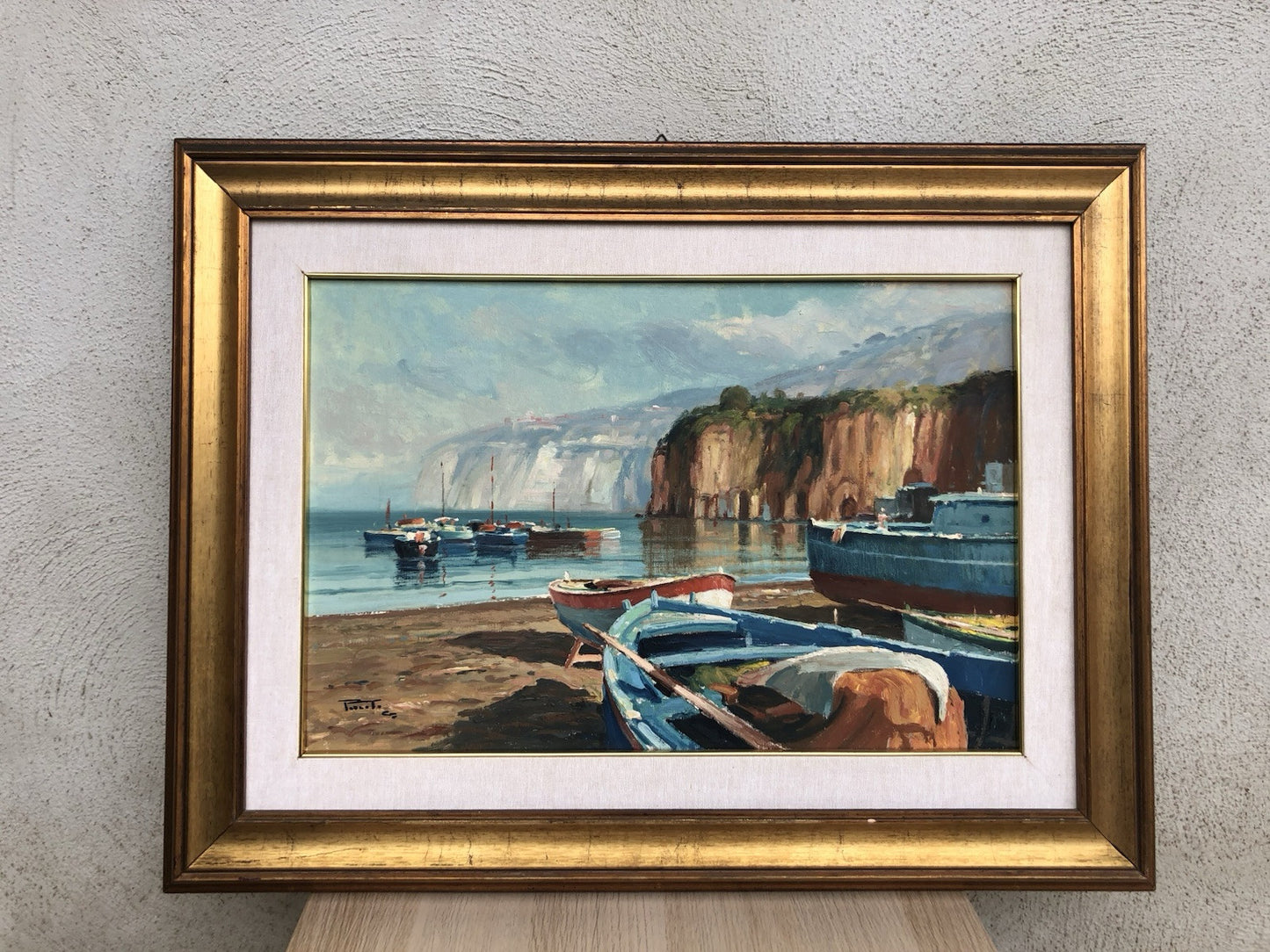 Quadro -Marina Con Barche- dipinto a olio su tela