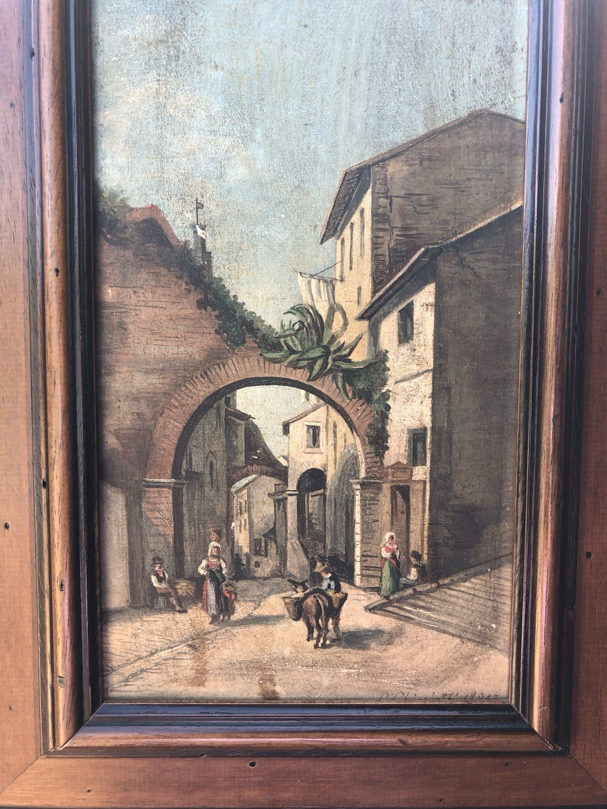 Quadro antico -Una Via Di Tivoli- dipinto a olio
