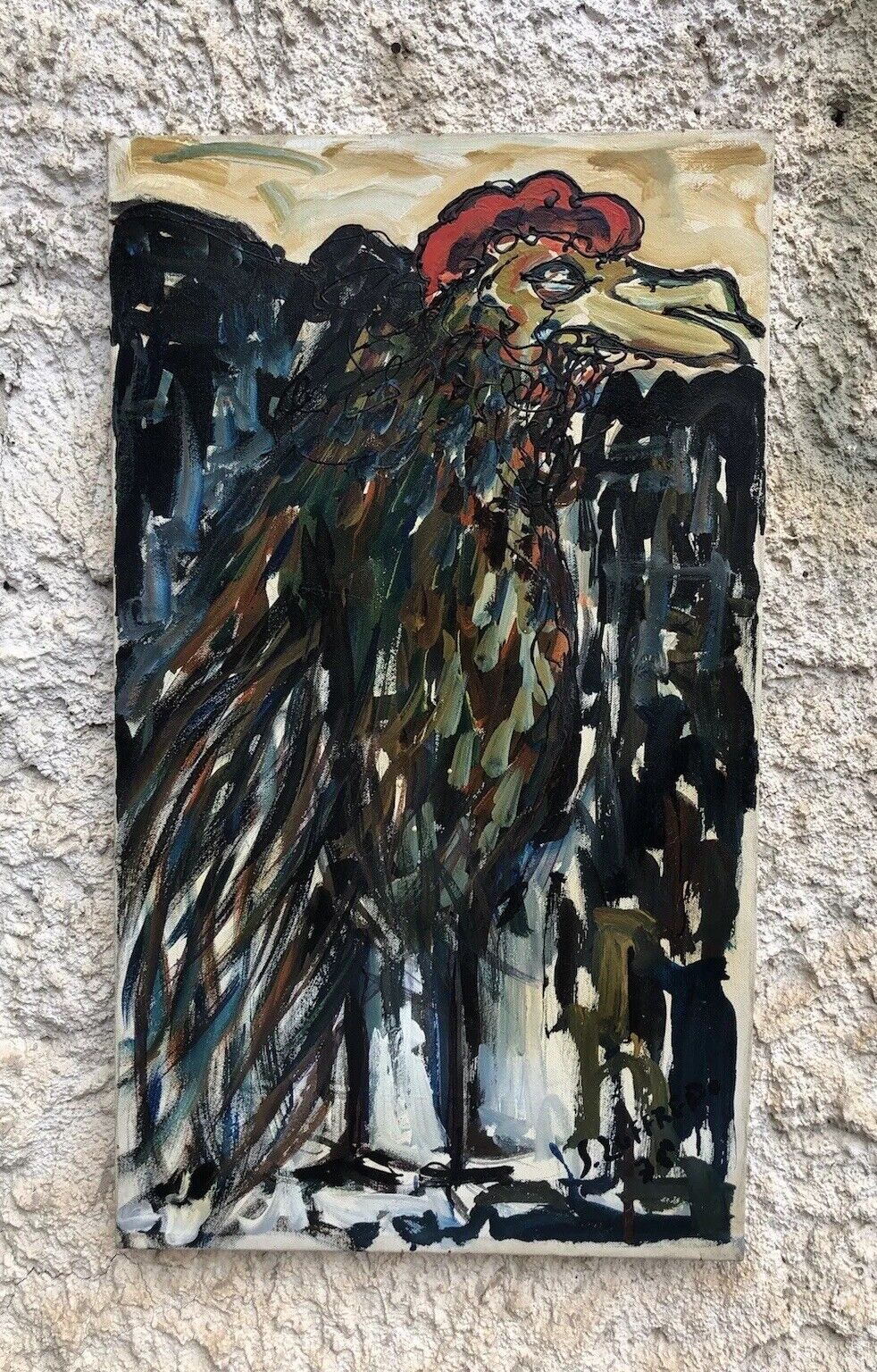 Quadro vintage -Gallo- dipinto a olio su tela