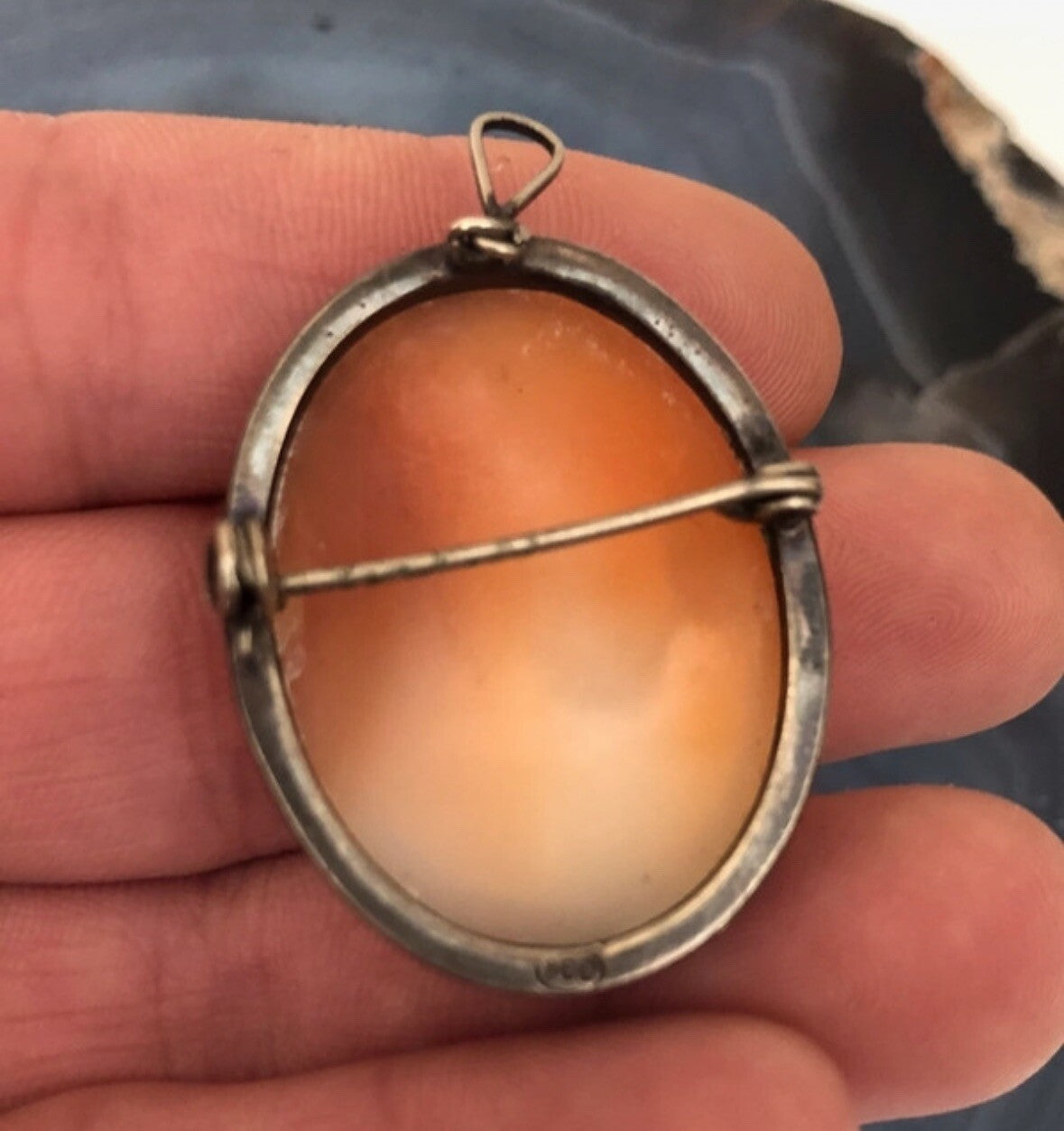 Spilla vintage ciondolo cammeo in argento 800