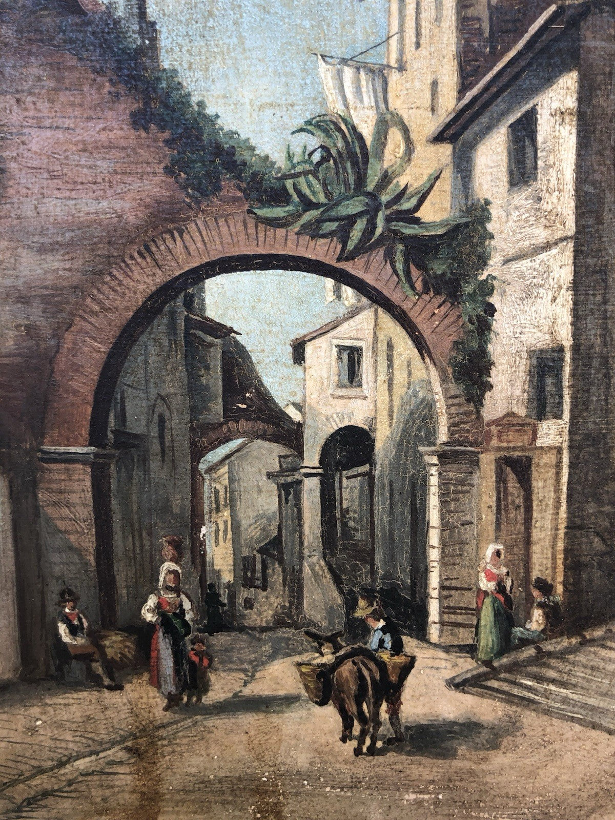 Quadro antico -Una Via Di Tivoli- dipinto a olio