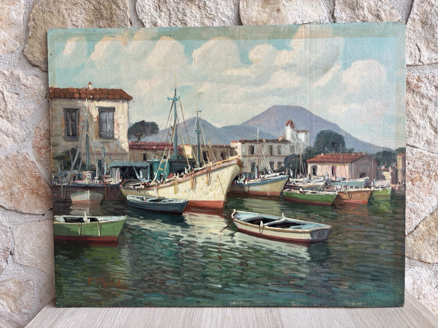 Quadro -Marina Con Barche- Paolo Malerba dipinto a olio