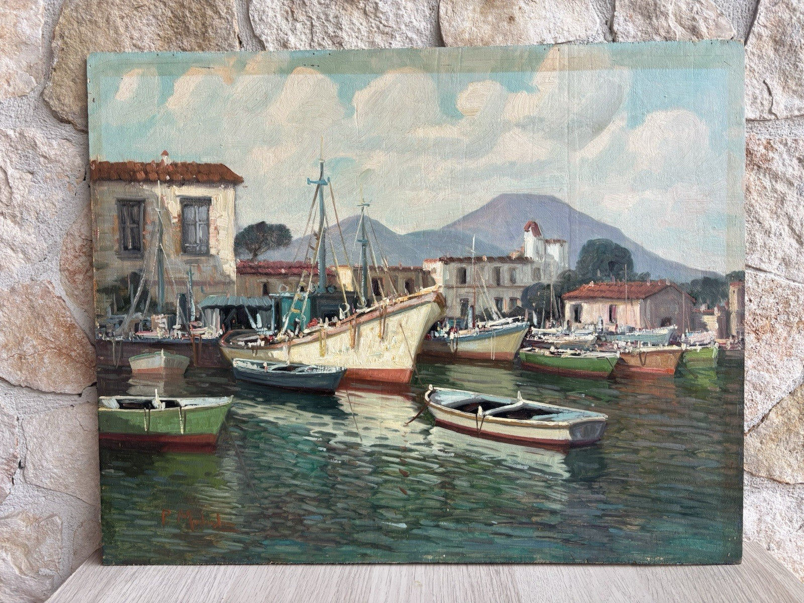 Quadro -Marina Con Barche- Paolo Malerba dipinto a olio