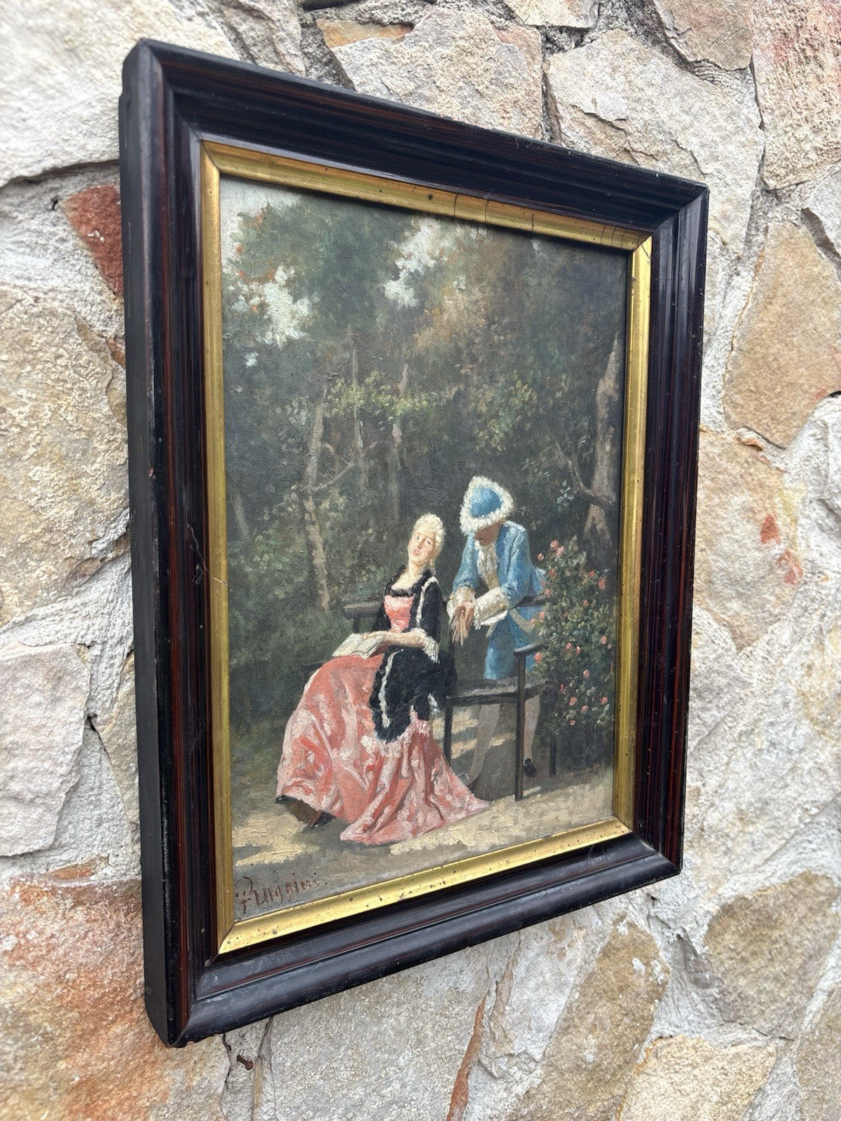 Quadro antico -Figure Di Nobili- Ferdinando Ruggieri- dipinto a olio su tavola