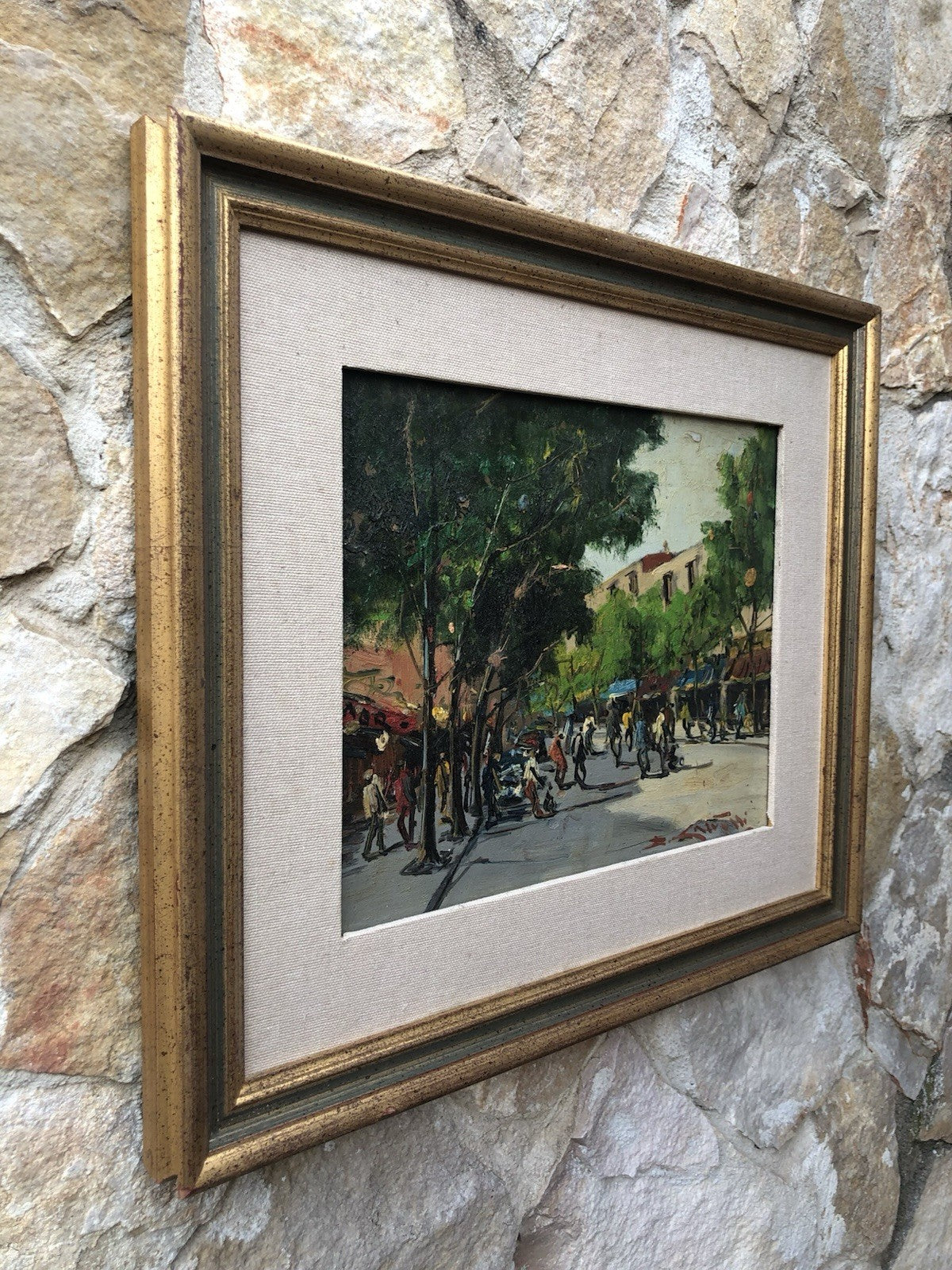 Quadro vintage - Strada Con Figure- dipinto a olio su tavoletta