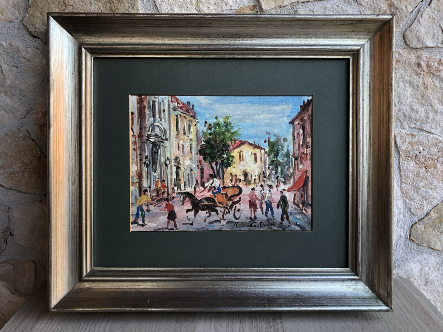 Quadro -Carrozzella Con Figure- Mario Cortiello dipinto a olio