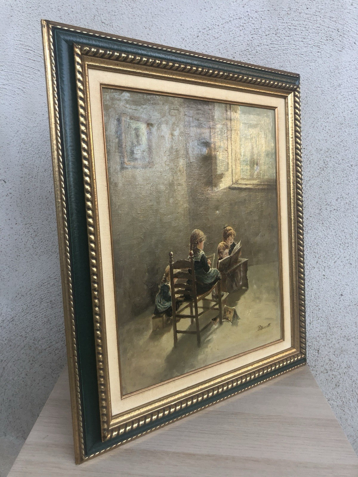 Quadro -Fanciulli In Lettura- dipinto a olio su tela