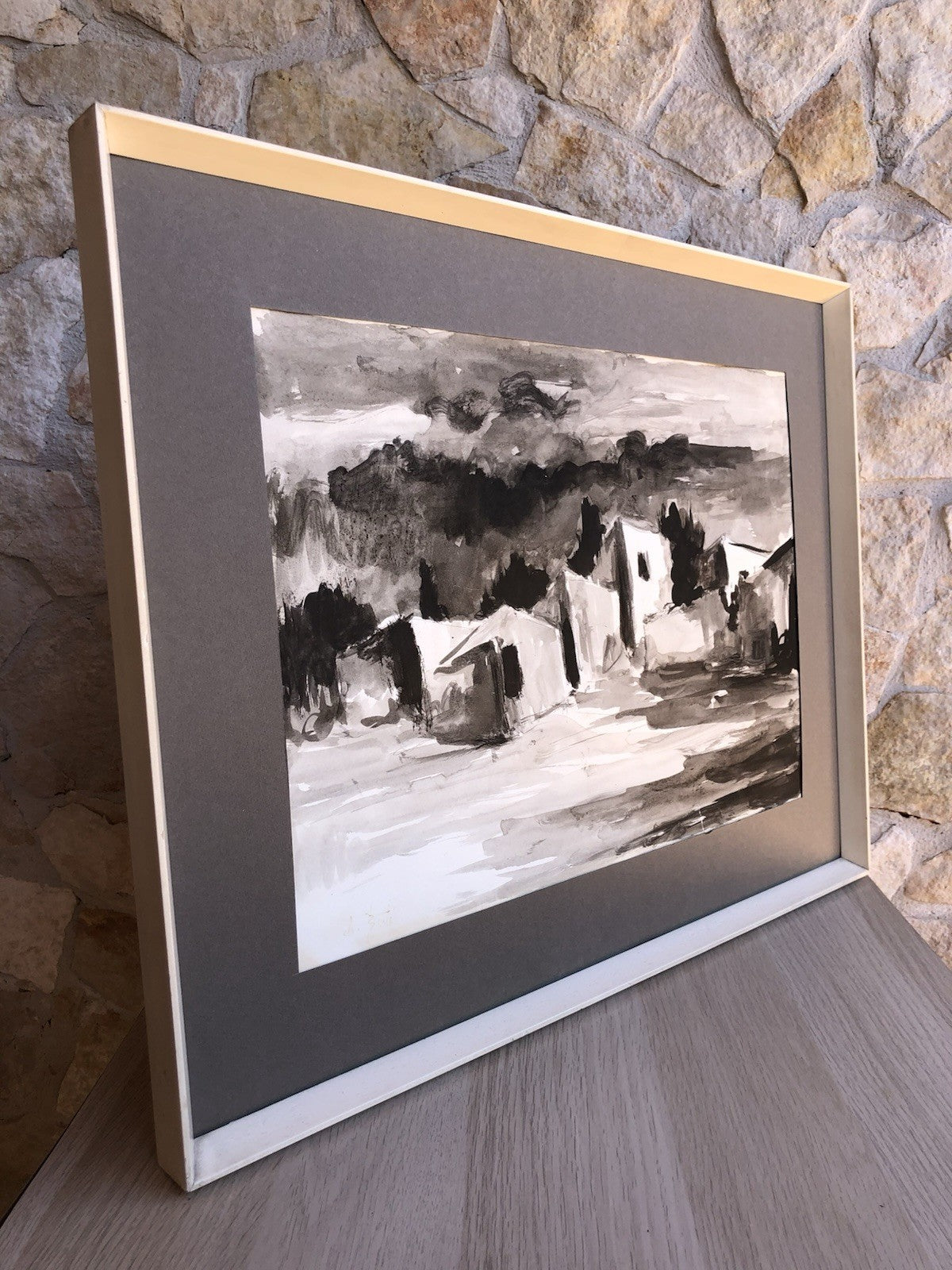 Quadro -Paesaggio- Antonio Bertè realizzato a china su carta